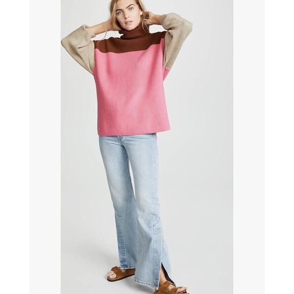 Free People Softly Structured Colorblock Oversized Turtleneck Sweater Medium - Picture 3 of 11